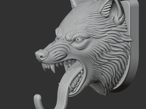 Wolf Head Wall Hanger Coat and Key Holder Hook 3D Model