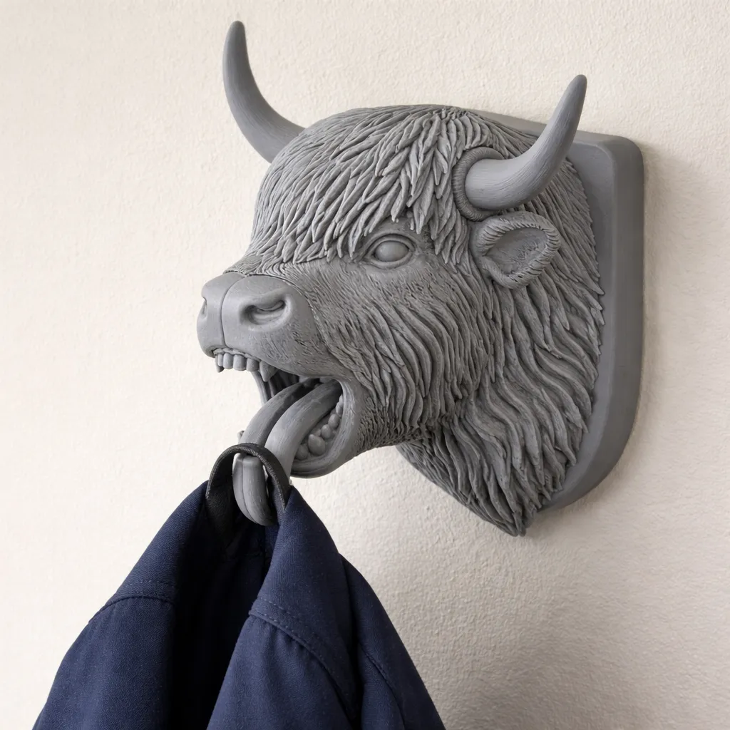 Yak HEAD WALL HANGER COAT AND KEY HOLDER HOOK 3D Model .c4d .max .obj .3ds .fbx .stl .blend 