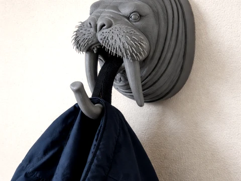 APPENDIABITI DA PARETE E GANCIO PORTACHIAVI TESTA DI Walrus Modello 3D