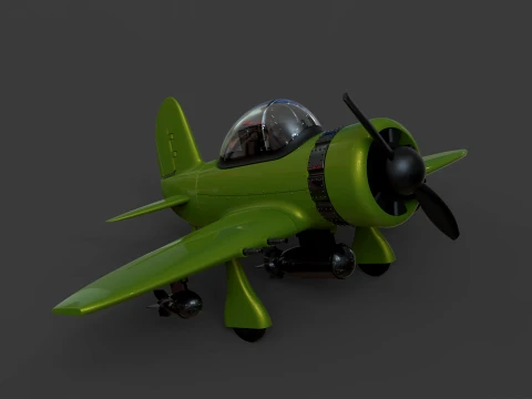 Stylized Vintage Fighter Aircraft DEPARTED Files 3D Model