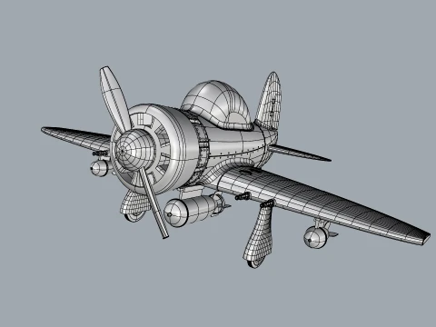Stylized Vintage Fighter Aircraft DEPARTED Files 3D Model