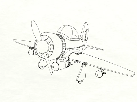 Stylized Vintage Fighter Aircraft DEPARTED Files 3D Model