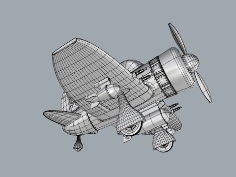 Stylized Vintage Fighter Aircraft DEPARTED Files 3D Model