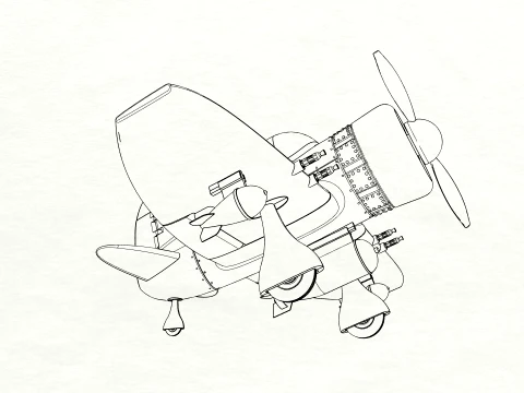 Stylized Vintage Fighter Aircraft DEPARTED Files 3D Model