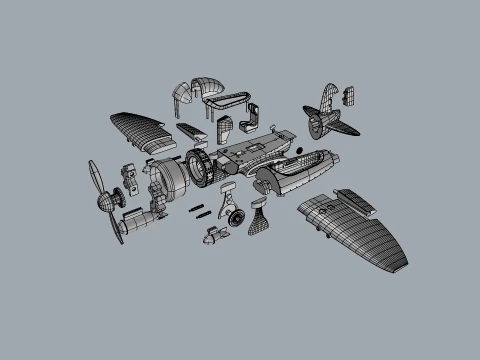Stylized Vintage Fighter Aircraft DEPARTED Files 3D Model