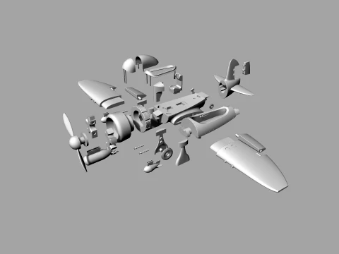 Stylized Vintage Fighter Aircraft DEPARTED Files 3D Model