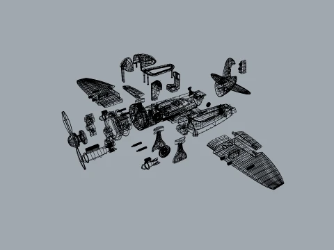 Stylized Vintage Fighter Aircraft DEPARTED Files 3D Model