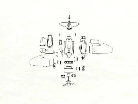 Stylized Vintage Fighter Aircraft DEPARTED Files 3D Model