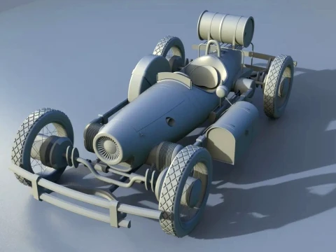 Stylized Retro Hot Rod Racing Car with Exposed Wheels 3D Model
