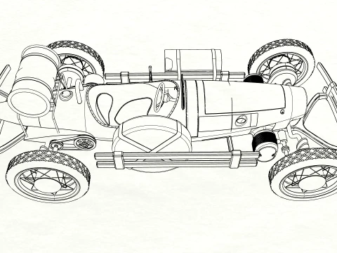 Stylized Retro Hot Rod Racing Car with Exposed Wheels 3D Model
