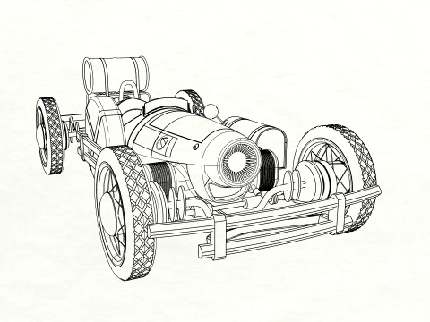 Stylized Retro Hot Rod Racing Car with Exposed Wheels 3D Model