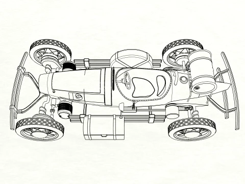 Stylized Retro Hot Rod Racing Car with Exposed Wheels 3D Model