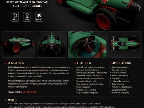 Red Star Vintage Racer 3D Model