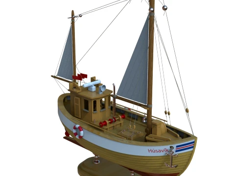 Stylized Wooden Fishing Boat High Poly 140 Scale 3D Model