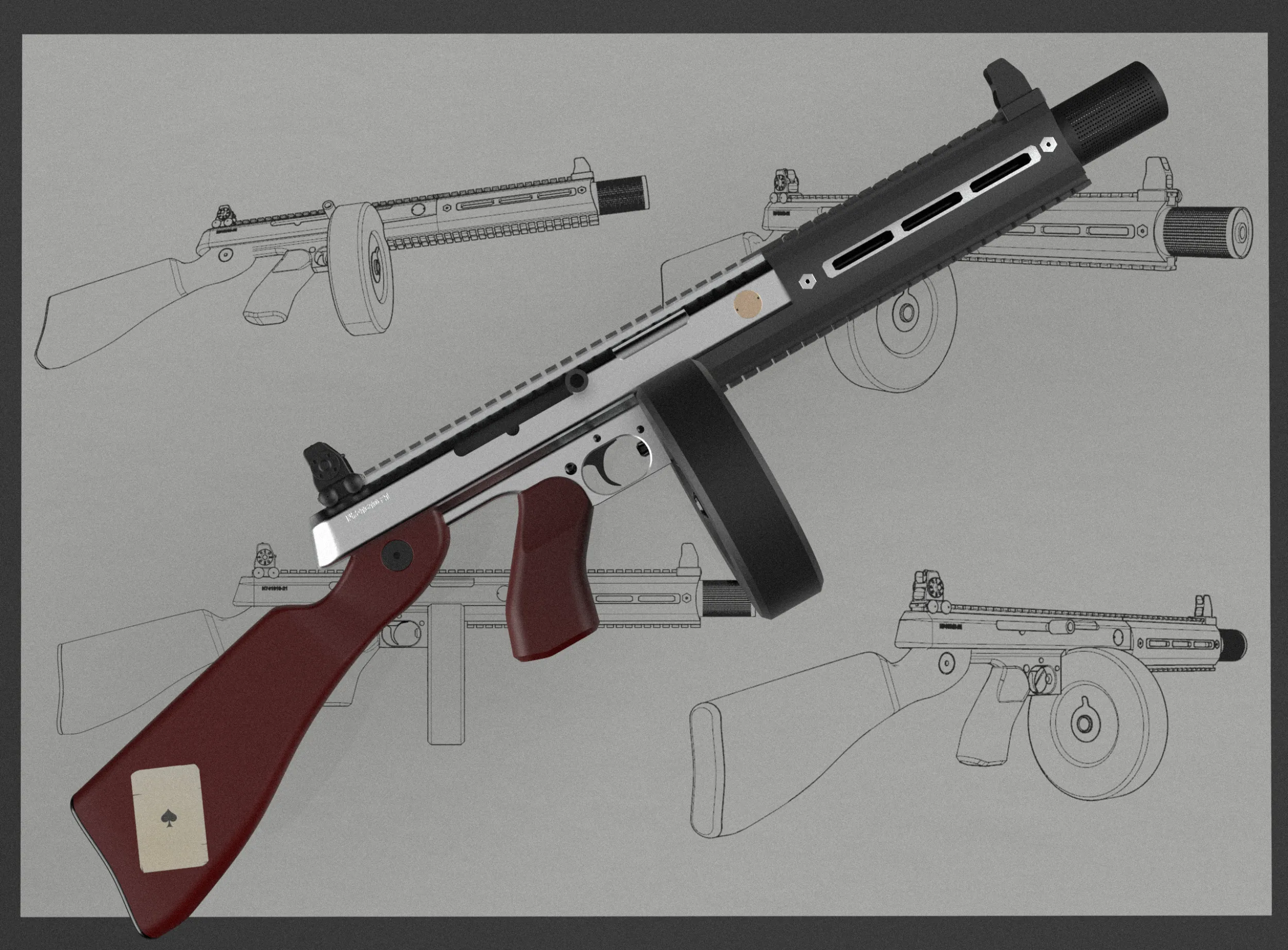 Vanguard SMG Drum Magazine-Stylized Tactical Submachine Weapon 3D Model .c4d .max .obj .3ds .fbx .stl .blend