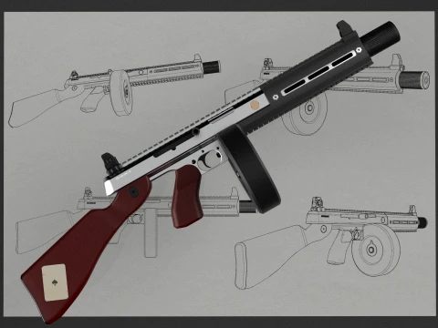 Vanguard SMG Drum Magazine-Stylized Tactical Submachine Weapon 3D Model
