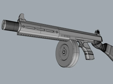 Vanguard SMG Drum Magazine-Stylized Tactical Submachine Weapon 3D Model