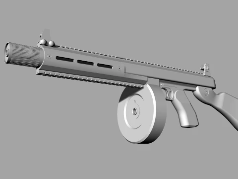 Vanguard SMG Drum Magazine-Stylized Tactical Submachine Weapon 3D Model