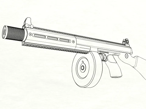 Vanguard SMG Drum Magazine-Stylized Tactical Submachine Weapon 3D Model