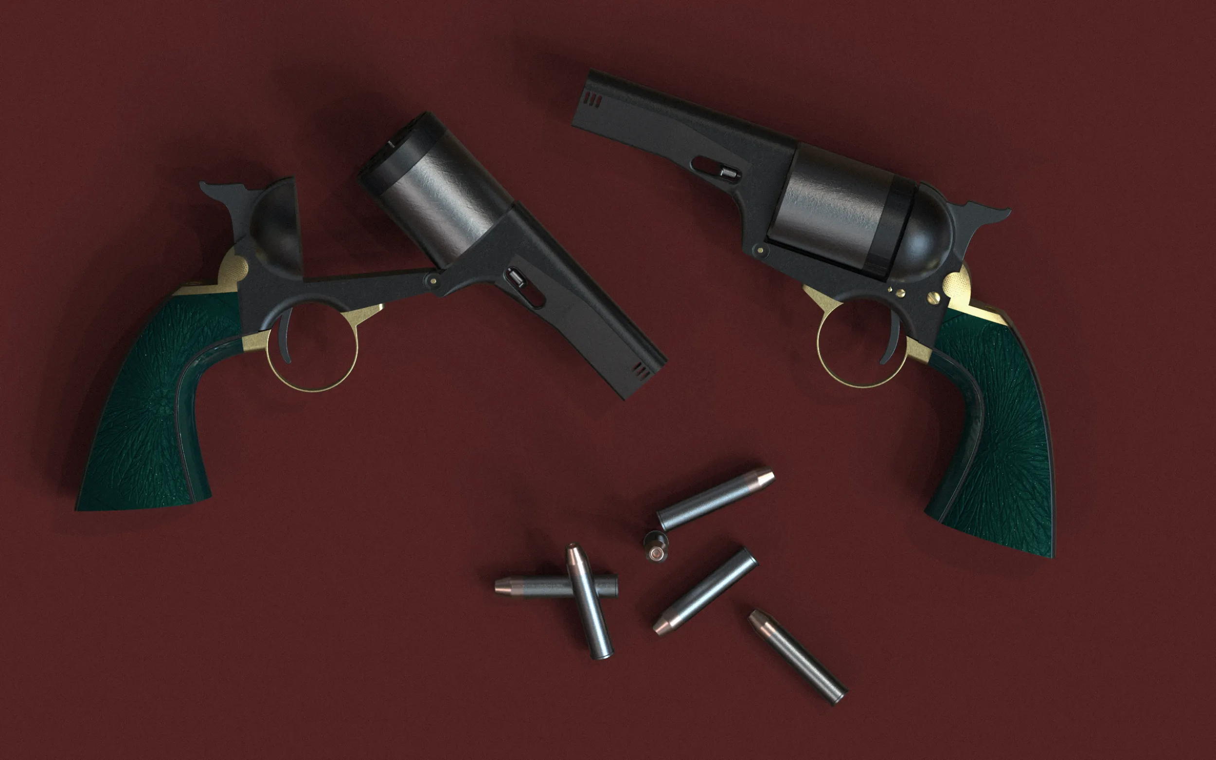 Stylized Dual Revolvers Handgun Set 3D Model .c4d .max .obj .3ds .fbx .stl .blend