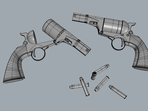 Stylized Dual Revolvers Handgun Set 3D Model