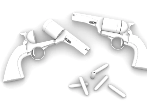 Stylized Dual Revolvers Handgun Set 3D Model