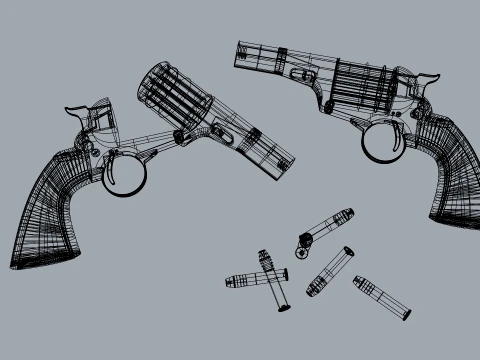 Stylized Dual Revolvers Handgun Set 3D Model