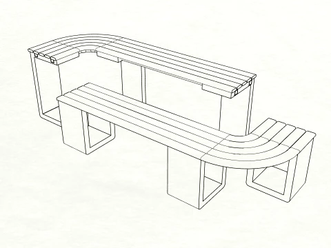 Arc Urban Park Bench Modern Curved Outdoor Bench 3D 3D Model