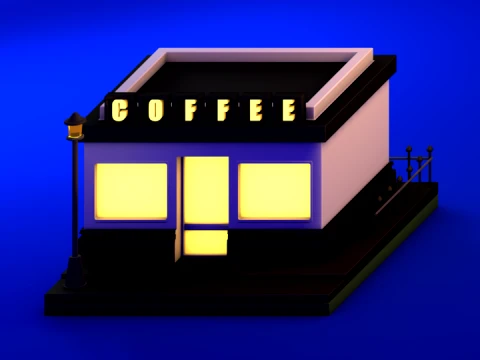 ローポリ コーヒー ショップの建物 3Dモデル