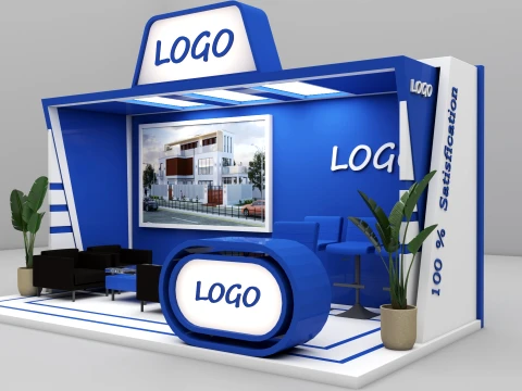 Banca de exposi&ccedil;&atilde;o azul moderna Modelo 3D