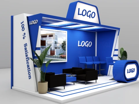 Banca de exposi&ccedil;&atilde;o azul moderna Modelo 3D