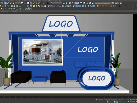 Banca de exposi&ccedil;&atilde;o azul moderna Modelo 3D