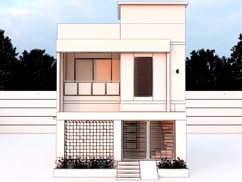 80 Sqyd Modern Double Story Villa Exterior 3D Model