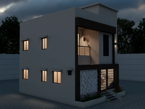 80 Sqyd Modern Double Story Villa Exterior 3D Model
