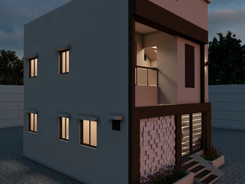 80 Sqyd Modern Double Story Villa Exterior 3D Model