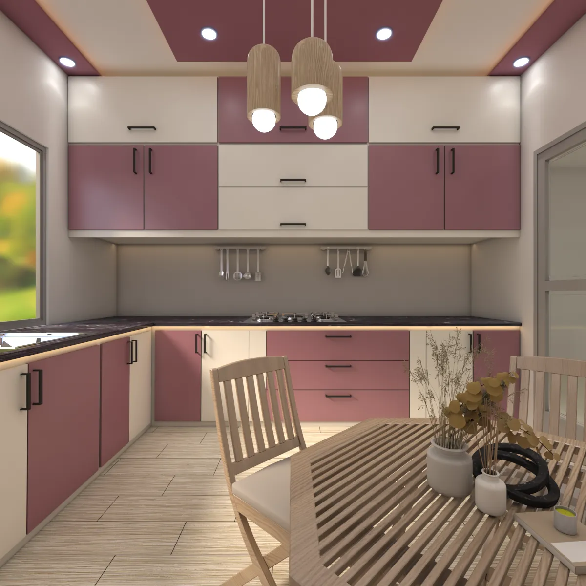 Modern L-Shaped Kitchen Interior 3D Model .c4d .max .obj .3ds .fbx .stl .blend 