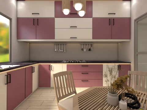 Modern L-Shaped Kitchen Interior 3D Model