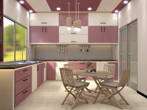 Modern L-Shaped Kitchen Interior 3D Model