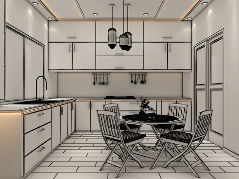 Modern L-Shaped Kitchen Interior 3D Model