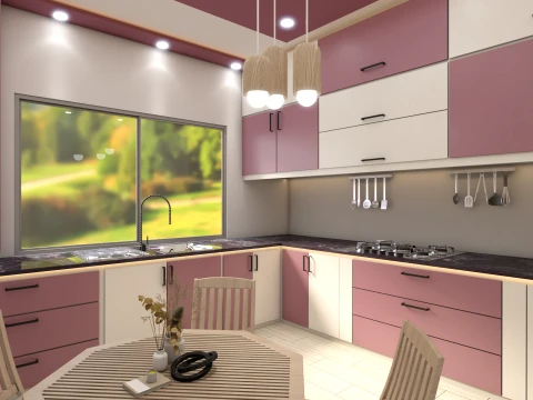 Modern L-Shaped Kitchen Interior 3D Model