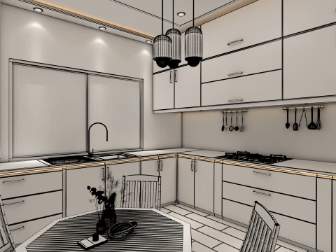 Modern L-Shaped Kitchen Interior 3D Model