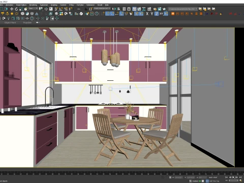 Modern L-Shaped Kitchen Interior 3D Model