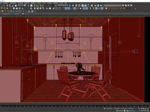 Modern L-Shaped Kitchen Interior 3D Model