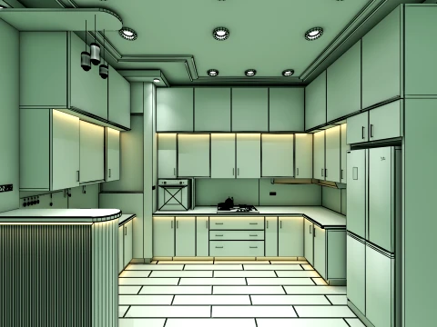 Modern Modular Kitchen Interior 3D Model