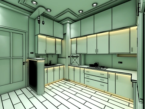Modern Modular Kitchen Interior 3D Model