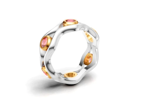 Wave Eternity Ring with Gemstones 3D Print Model