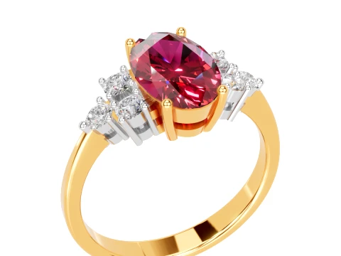Anello con rubino ovale con pietra preziosa Modello CAD 3D design stampabile di gioielli Modello di stampa 3D