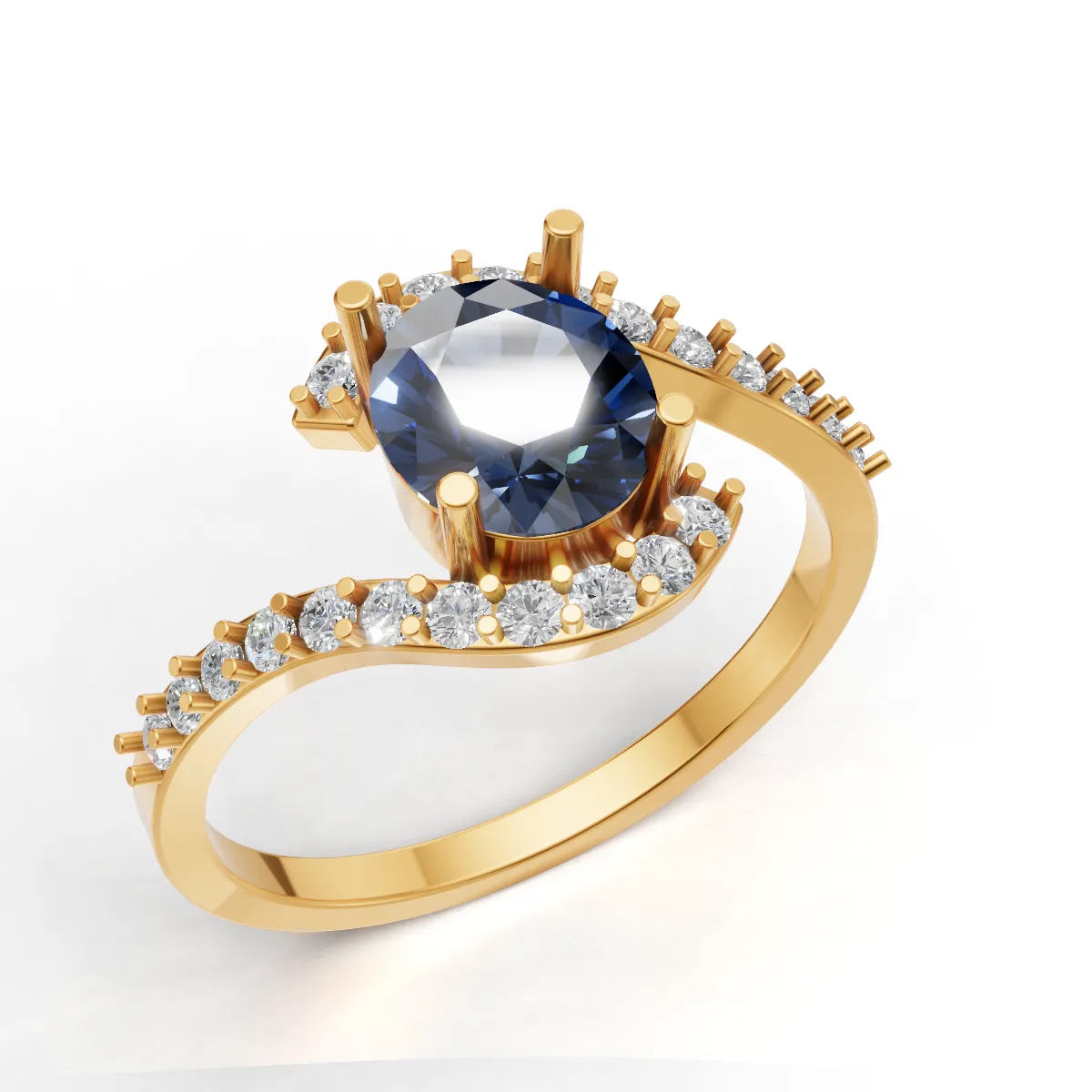 Elegant Sapphire Oval Gemstone Engagement Ring Printable 3D Print Model .c4d .max .obj .3ds .fbx .stl .blend