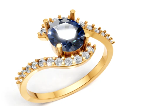 Elegante anillo de compromiso con piedra preciosa ovalada de zafiro imprimible Modelo de impresión 3D