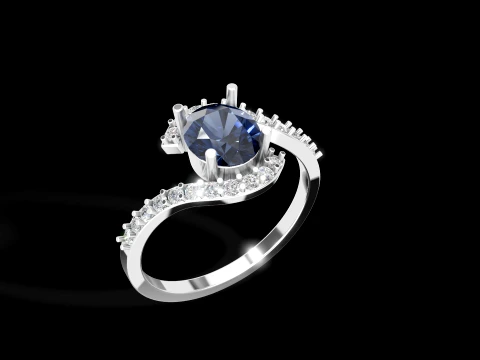 Elegant Sapphire Oval Gemstone Engagement Ring Printable 3D Print Model